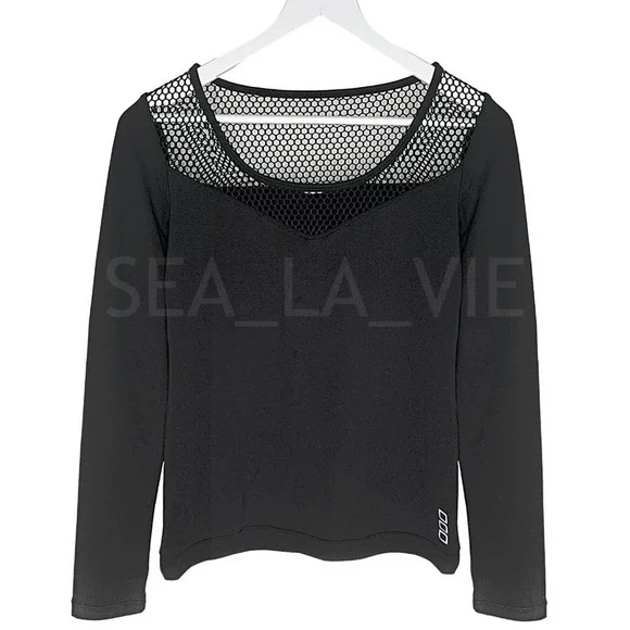 Lorna Jane Perforated Mesh-Yoke Long Sleeve Tee in Black - Picture 1 of 5